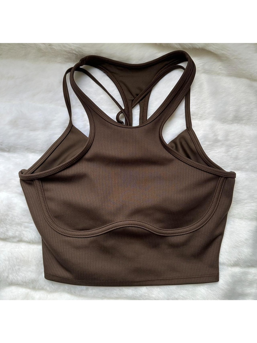 brown alo double lined "ribbed airlift enchanted bra tank”